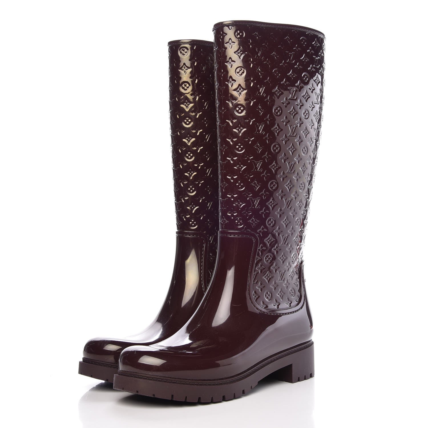 Louis Vuitton Rubber Embossed Monogram Splash Rain Boots 40 Burgundy 3 of 10