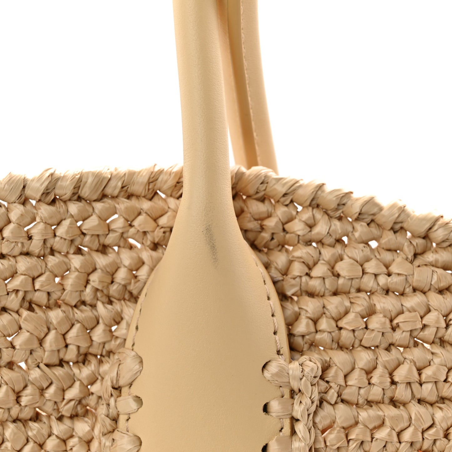 Raffia Calfskin Cut Out Large Tote Natural