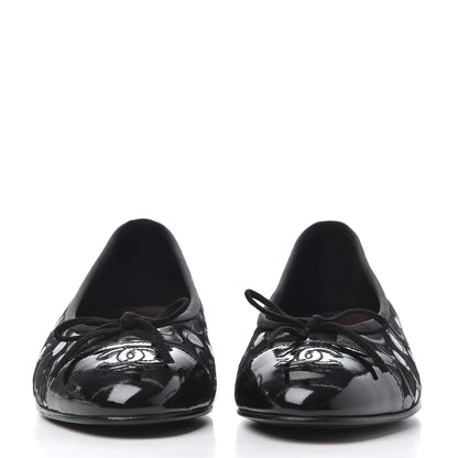 Chanel Patent Suede CC Cap Toe Ballerina Flats 35.5 Black 2 of 16