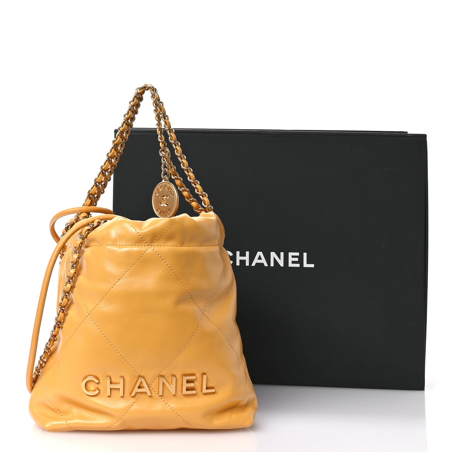 Shiny Calfskin Quilted Mini Chanel 22 Yellow