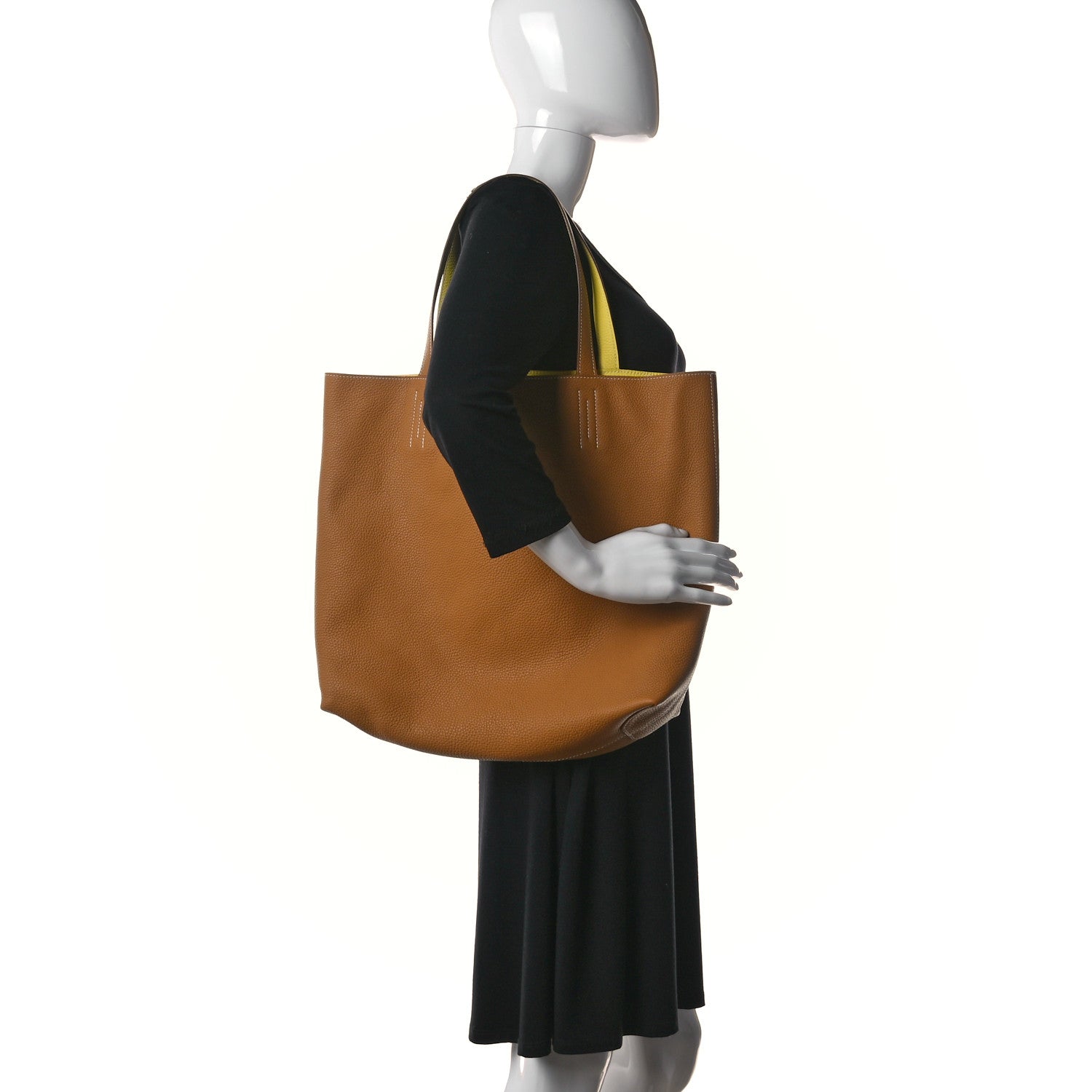 Hermes Taurillon Clemence Double Sens 45 Reversible Tote Sesame Lime 2 of 18