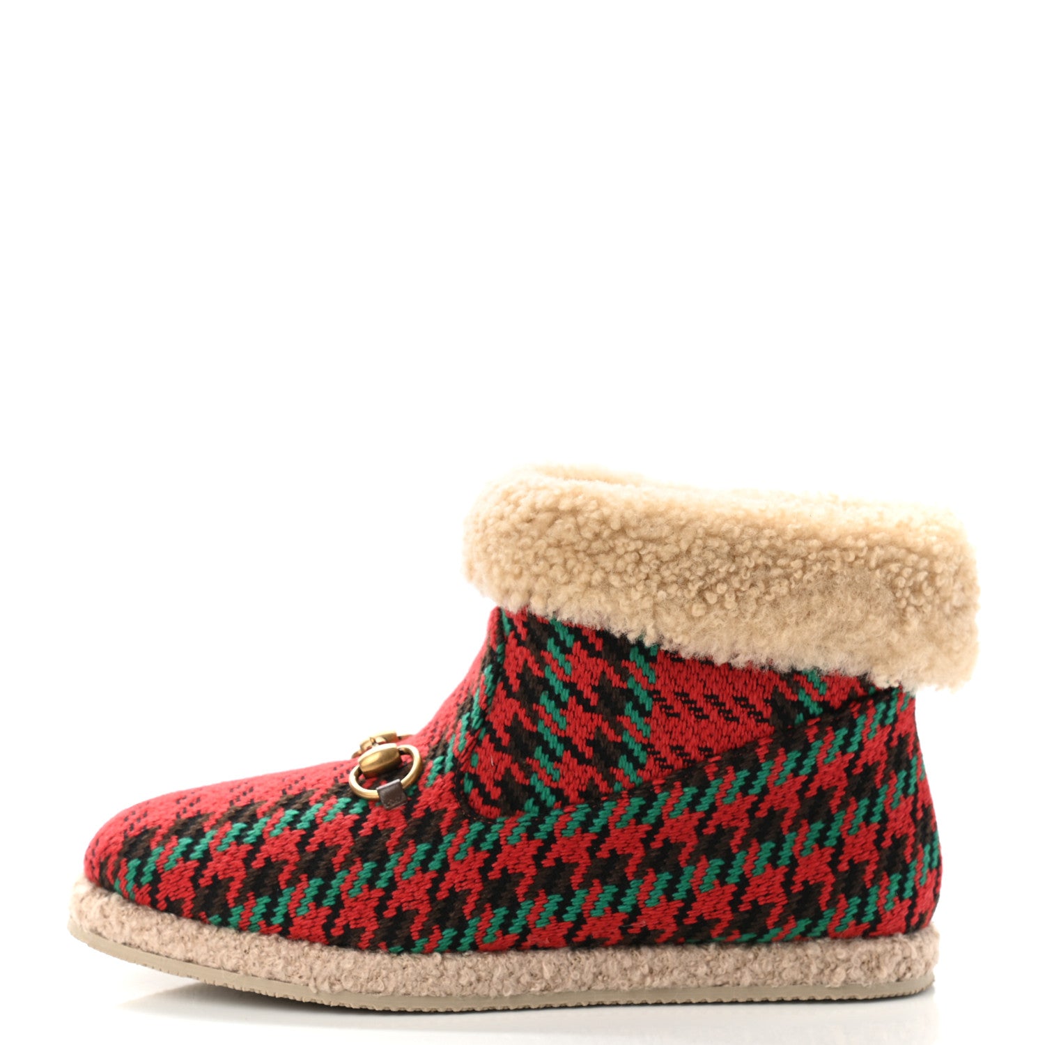Gucci Tweed Wool Houndstooth Womens Fria Horsebit Ankle Boots 38.5 Red Green Multicolor New Acero Butterscotch 1 of 9