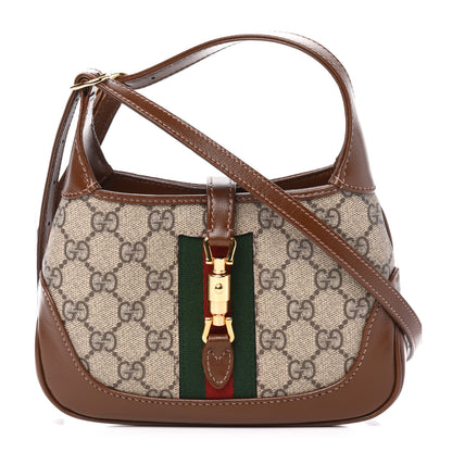 Gucci GG Supreme Monogram Azalea Calfskin Web Mini Jackie 1961 Hobo Beige Ebony Brown Sugar 1 of 11