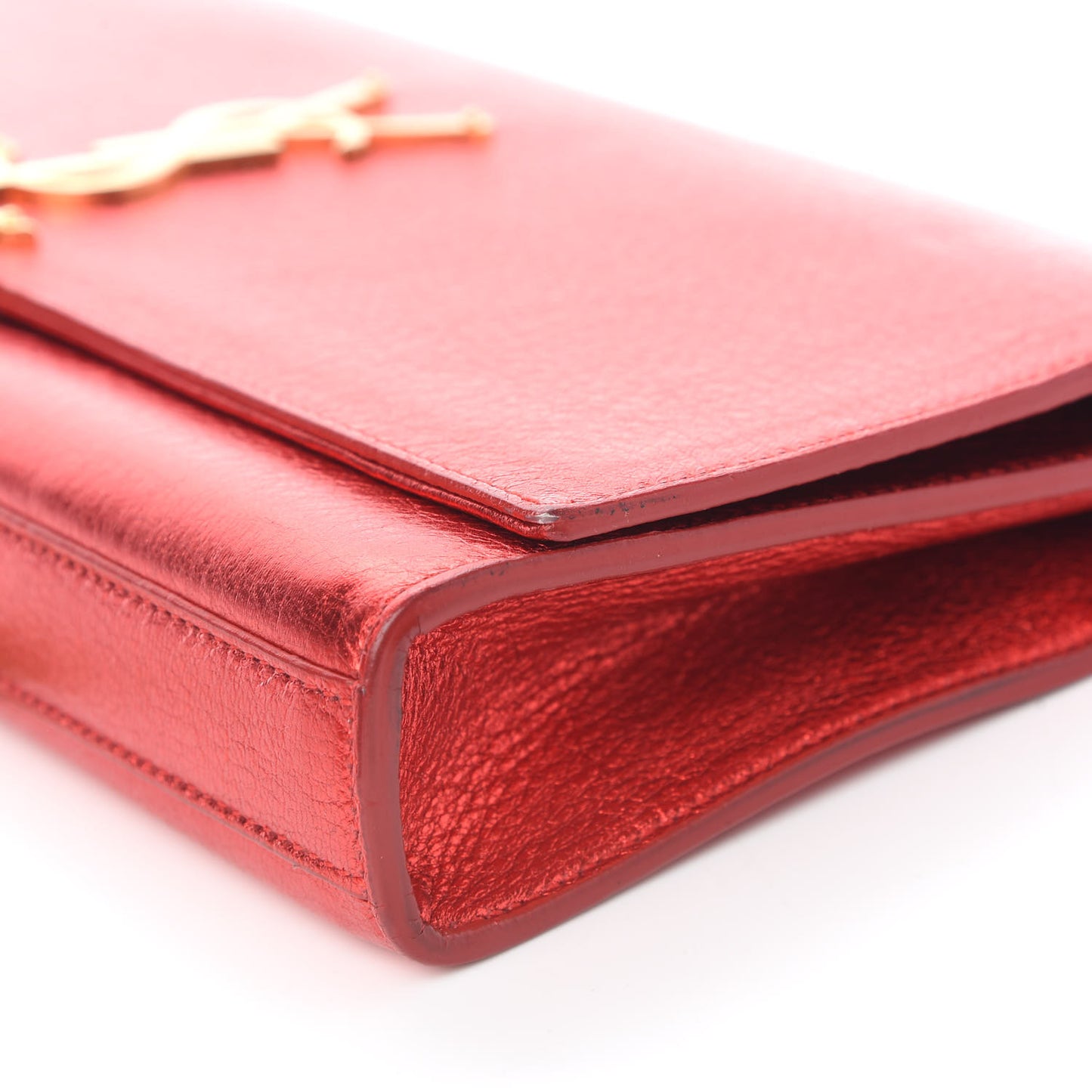 Metallic Textured Calfskin Classic Monogram Tassel Clutch Red