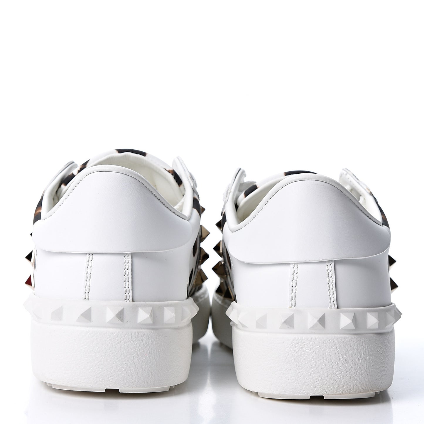 Calfskin Leopard Print Rockstud Untitled Open Sneakers 38 White