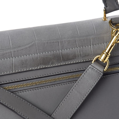 Celine Crocodile Embossed Nubuck Medium Trapeze Grey 9 of 12