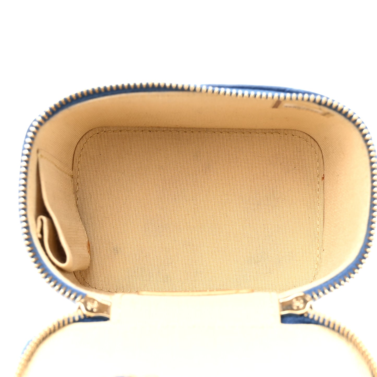 Lambskin Quilted Pearl Crush Mini Vanity Case With Chain Blue