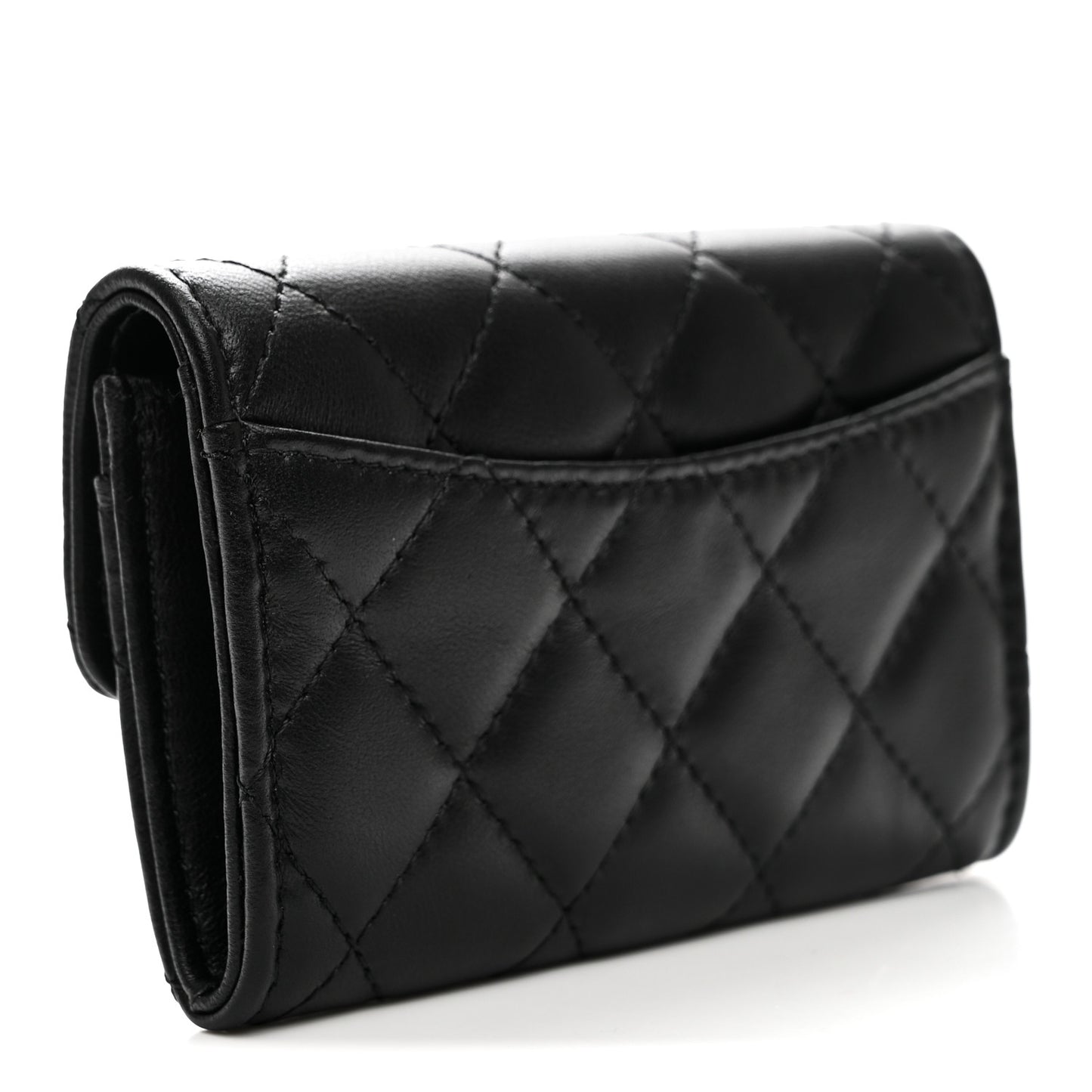 Lambskin Quilted Lucky Charms Flap Card Holder Wallet Black