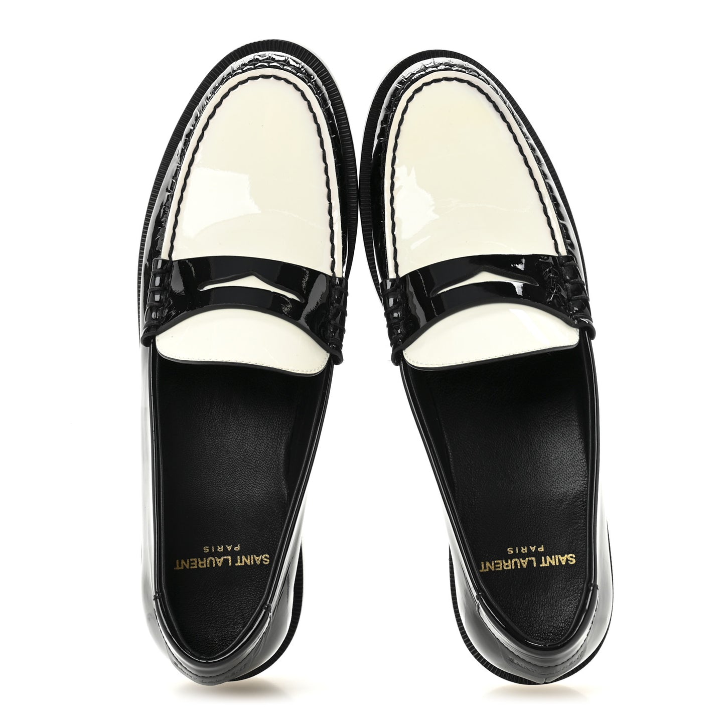 Patent Calfskin  Penny Loafers 37.5 Black White