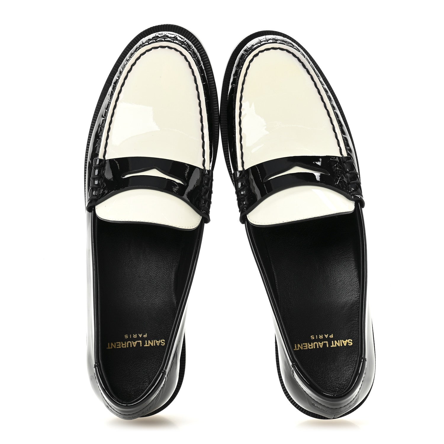 Saint Laurent Patent Calfskin  Penny Loafers 37.5 Black White 2 of 10