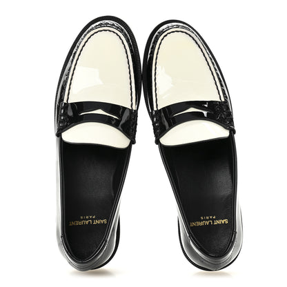 Saint Laurent Patent Calfskin  Penny Loafers 37.5 Black White 2 of 10