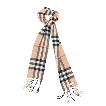 Burberry Cashmere Giant Check Skinny Fringe Scarf Camel 1 of 4