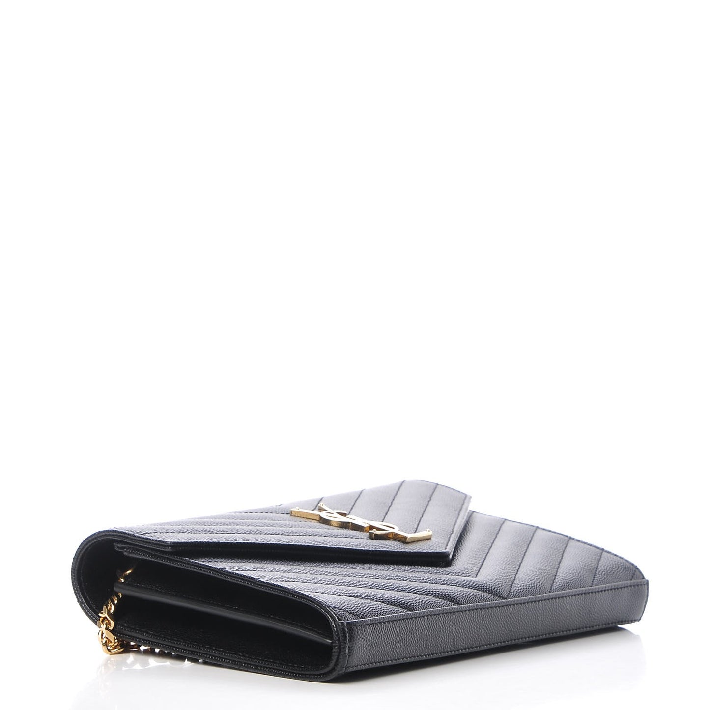 Grain De Poudre Matelasse Chevron Monogram Chain Wallet Black