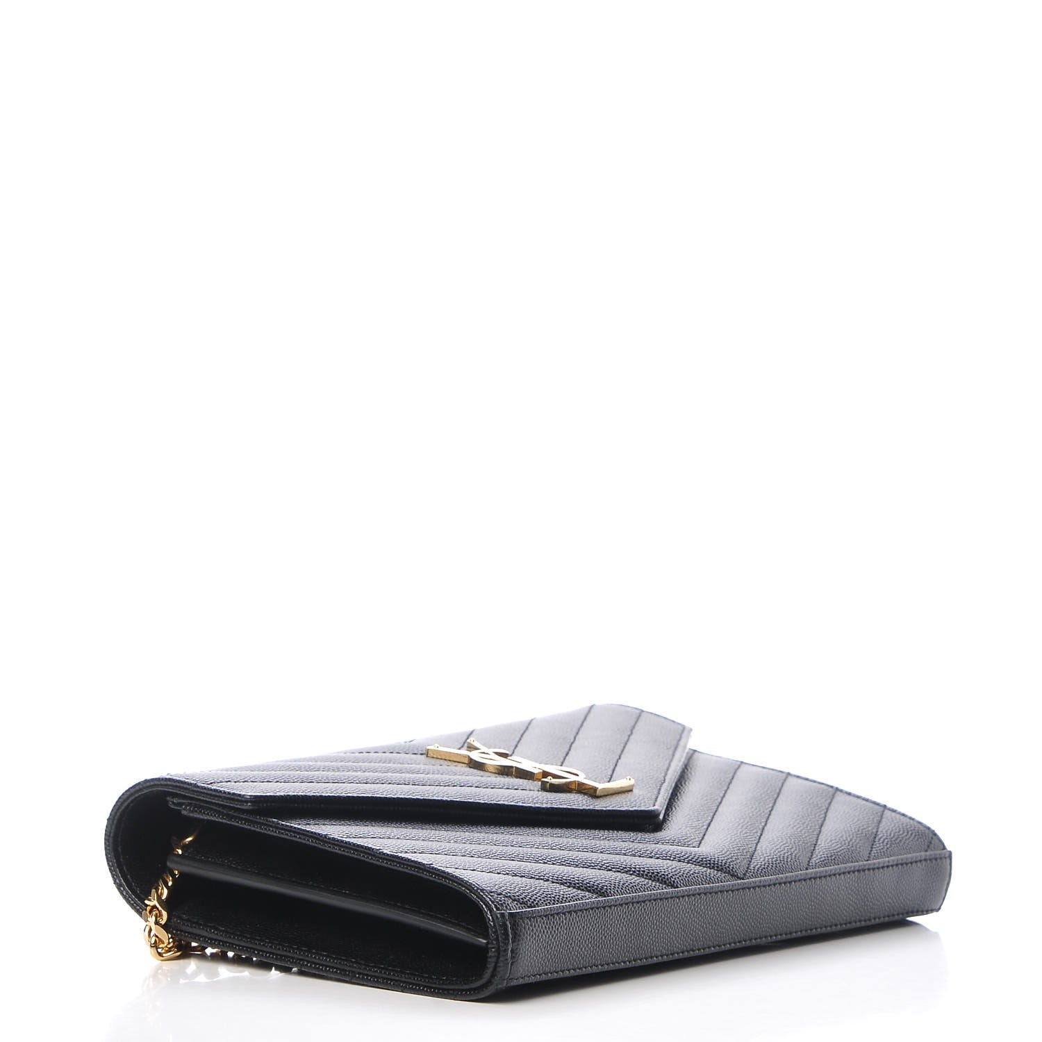 Saint Laurent Grain De Poudre Matelasse Chevron Monogram Chain Wallet Black 4 of 6