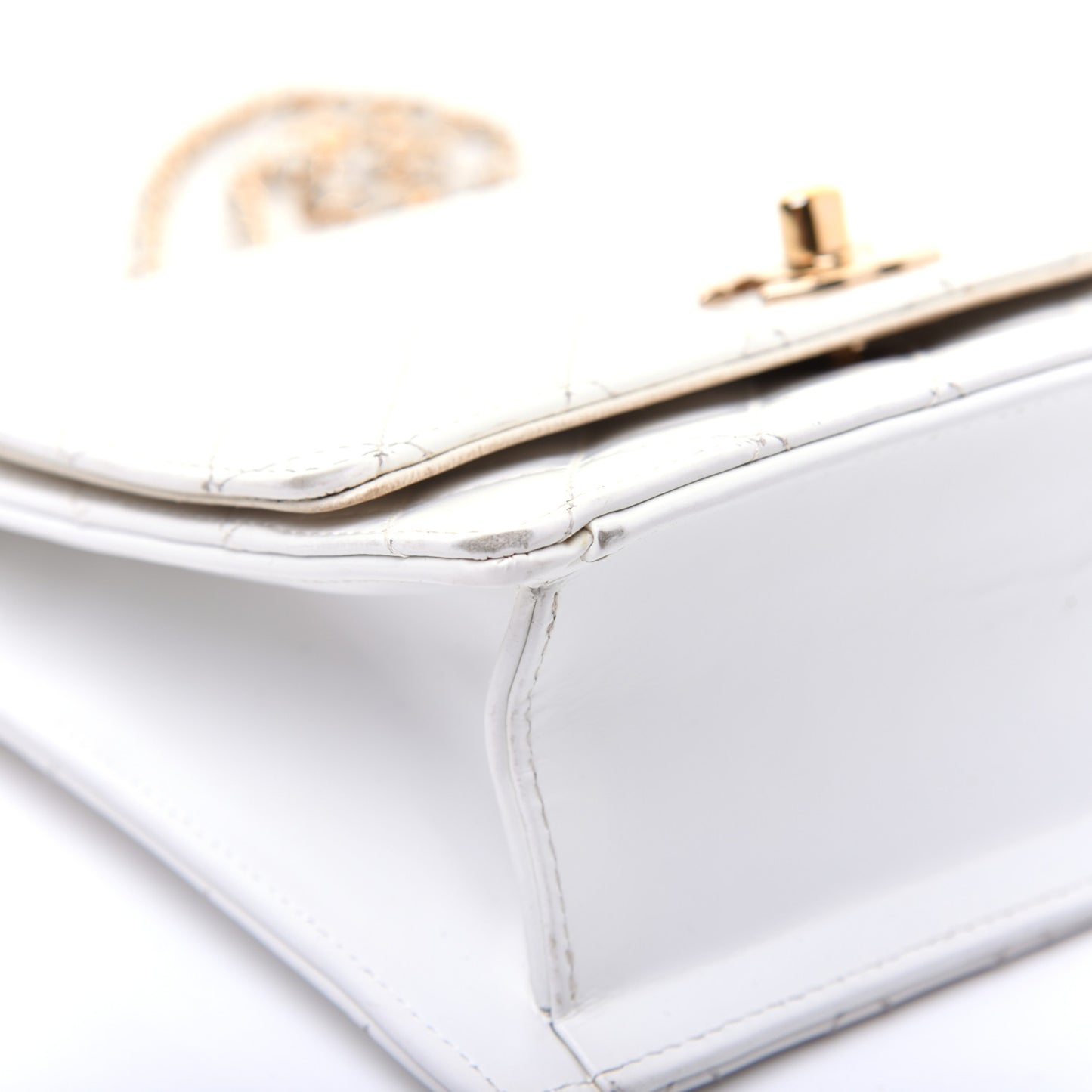Glazed Calfskin Stitched Mini Square Flap White