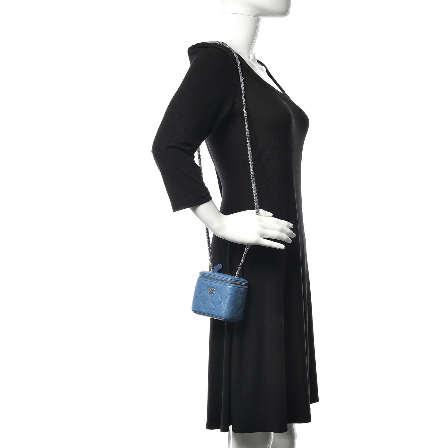 Caviar Quilted Mini Vanity Case With Chain Blue