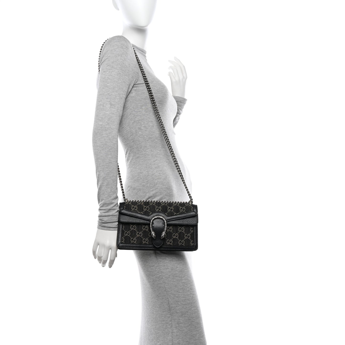 Jacquard Black Denim GG Monogram Textured Dollar Calfskin Small Dionysus Shoulder Bag Black Ivory