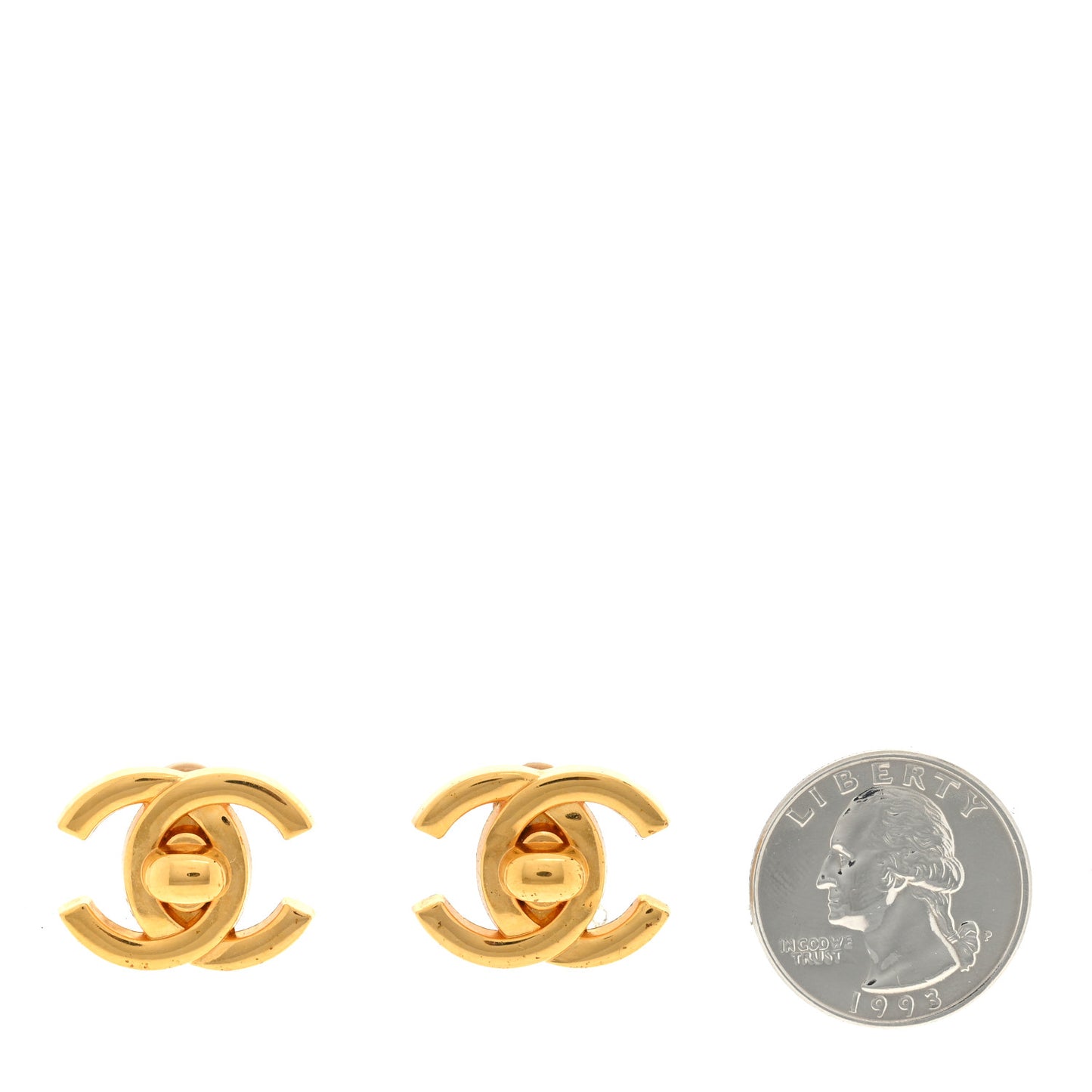 Metal CC Turnlock Clip On Earrings Gold