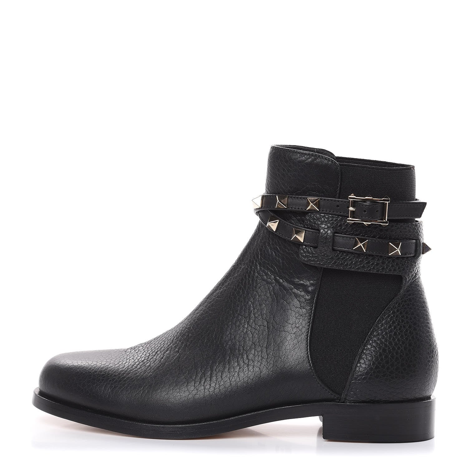 Valentino Garavani Grained Calfskin Rockstud Beatle Chelsea Ankle Boots 36.5 Black 1 of 8