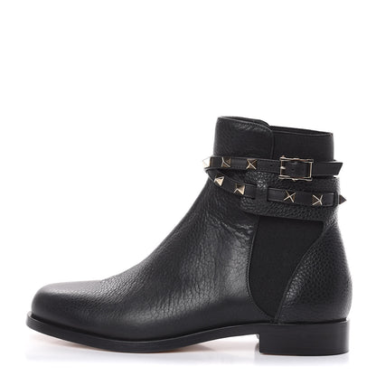 Valentino Garavani Grained Calfskin Rockstud Beatle Chelsea Ankle Boots 36.5 Black 1 of 8