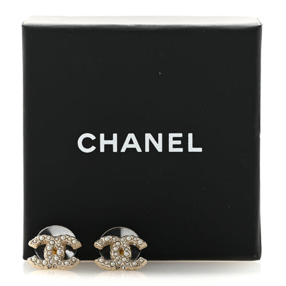 Chanel Pearl Crystal CC Earrings Light Gold 5 of 5