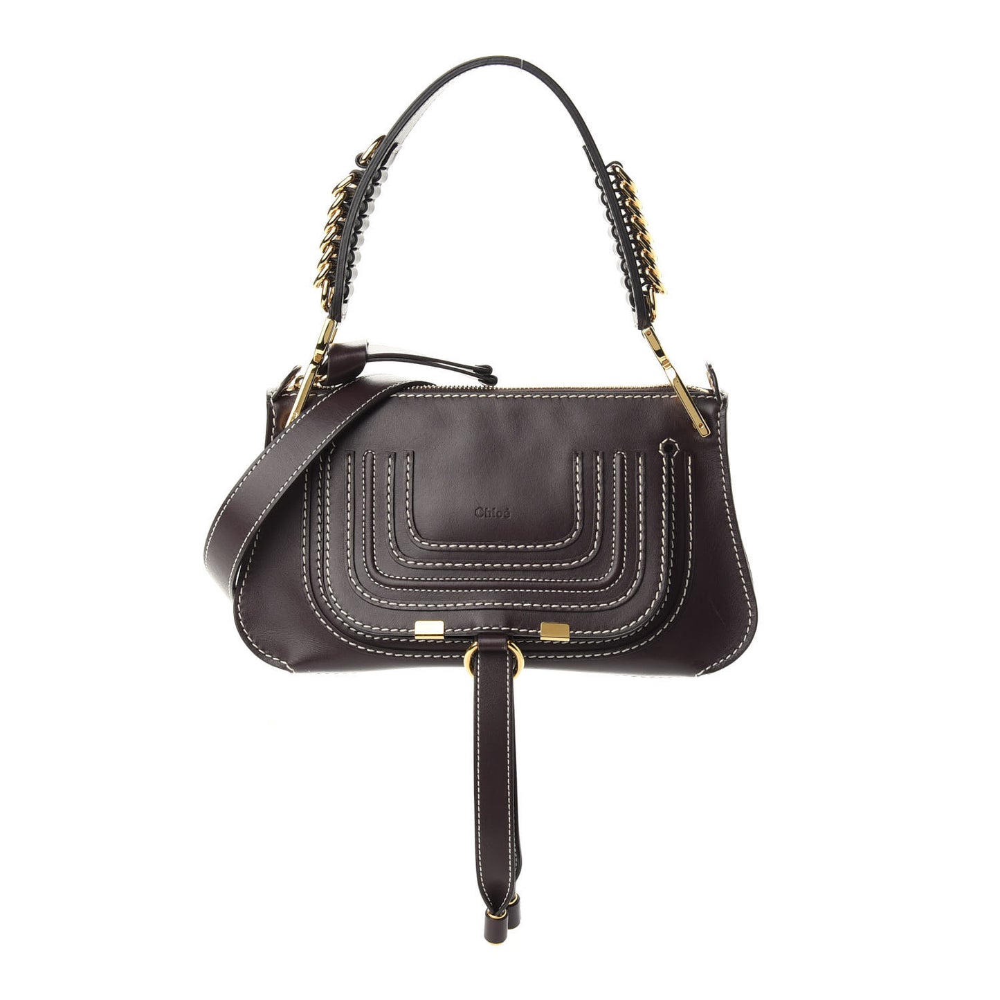 Shiny Calfskin Small Marcie Saddle Shoulder Bag Black Raisin
