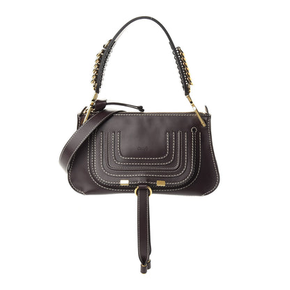Chloe Shiny Calfskin Small Marcie Saddle Shoulder Bag Black Raisin 1 of 10