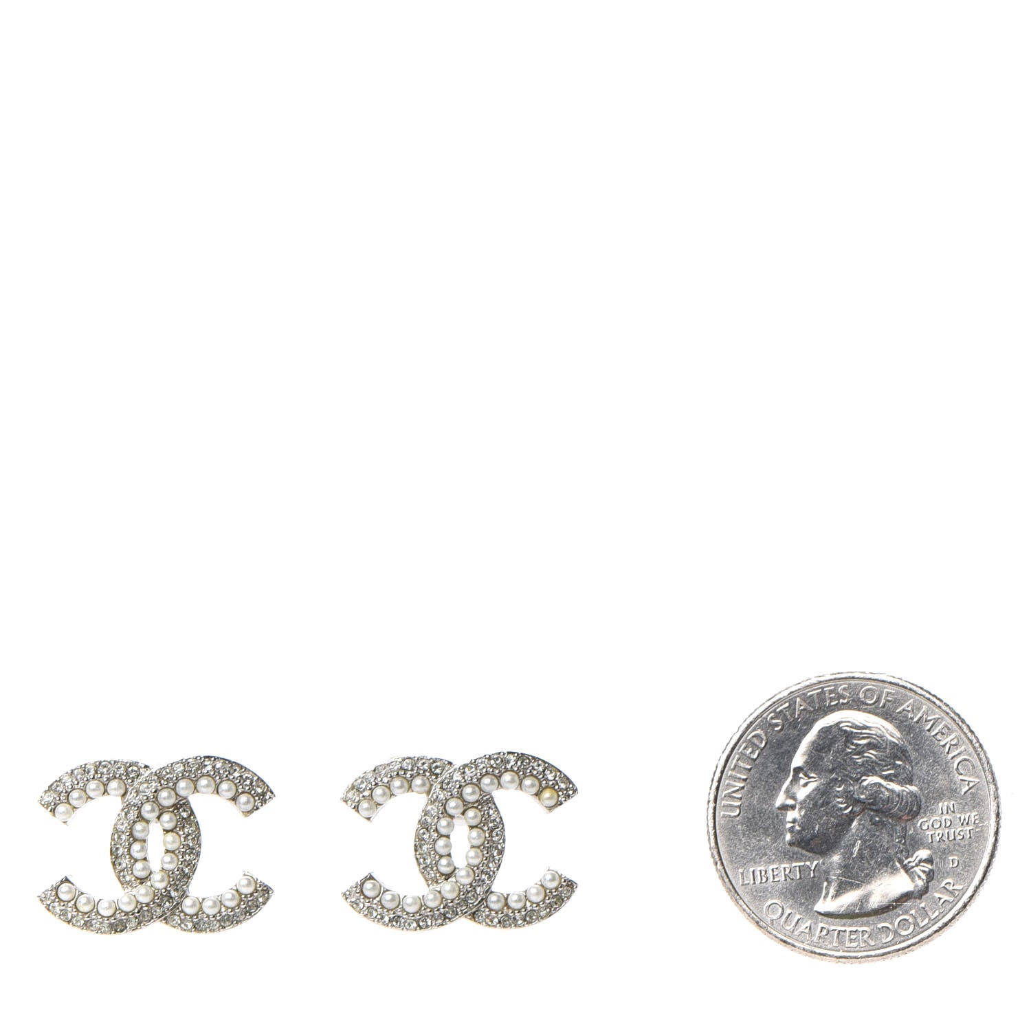 Chanel Pearl Crystal CC Snow Palace Earrings Silver 2 of 5