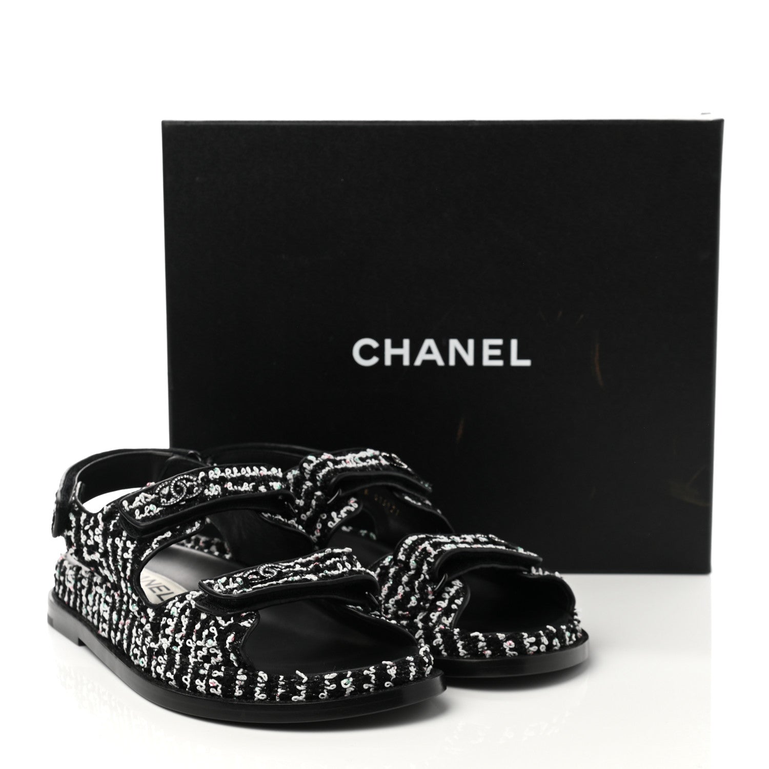 Chanel Tweed Lambskin Dad Sandals 39.5 Black White 10 of 10