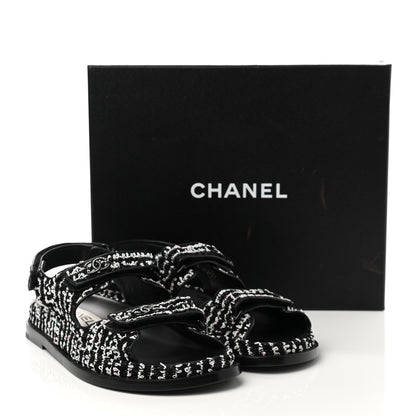 Chanel Tweed Lambskin Dad Sandals 39.5 Black White 10 of 10