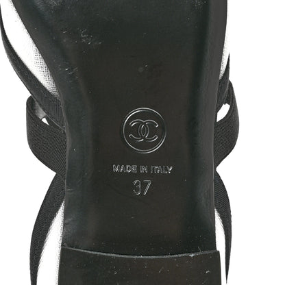 Chanel Mesh Grosgrain Mary Janes Flats 37 White Black 9 of 10