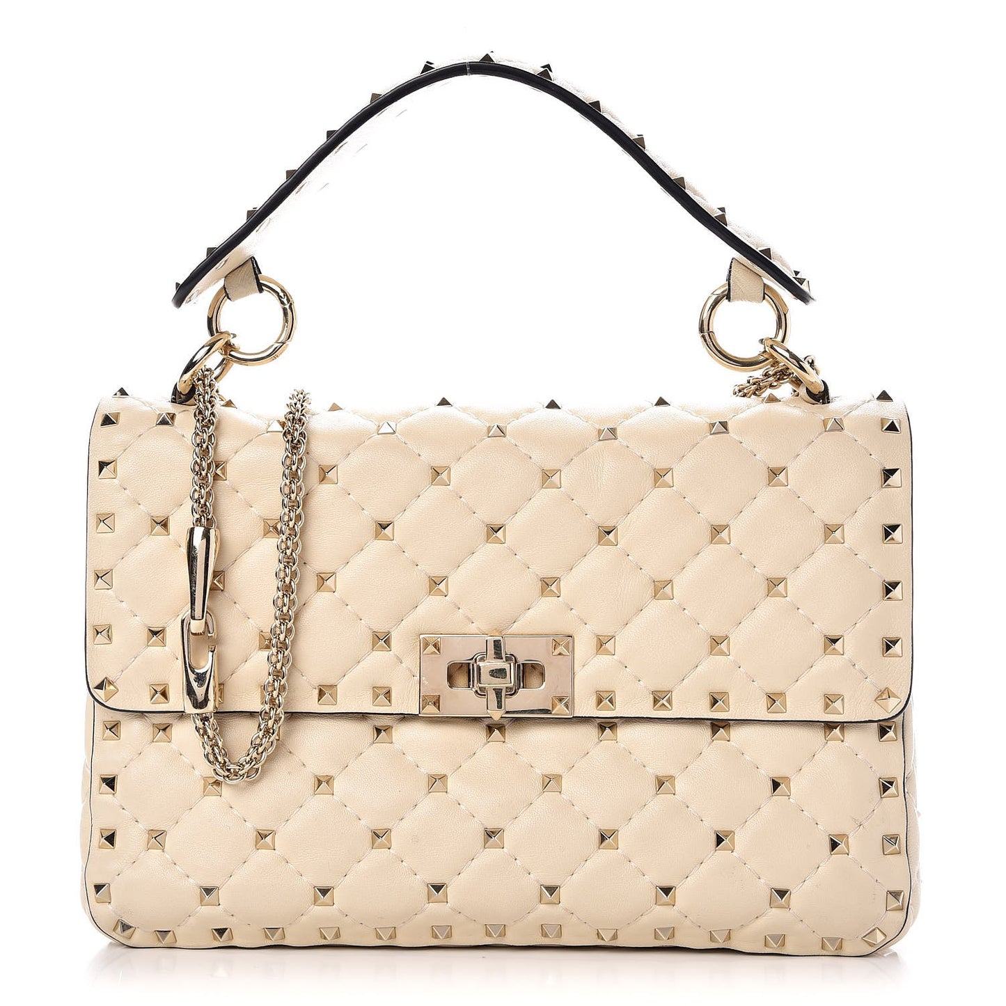 Nappa Medium Rockstud Spike Shoulder Bag Light Ivory