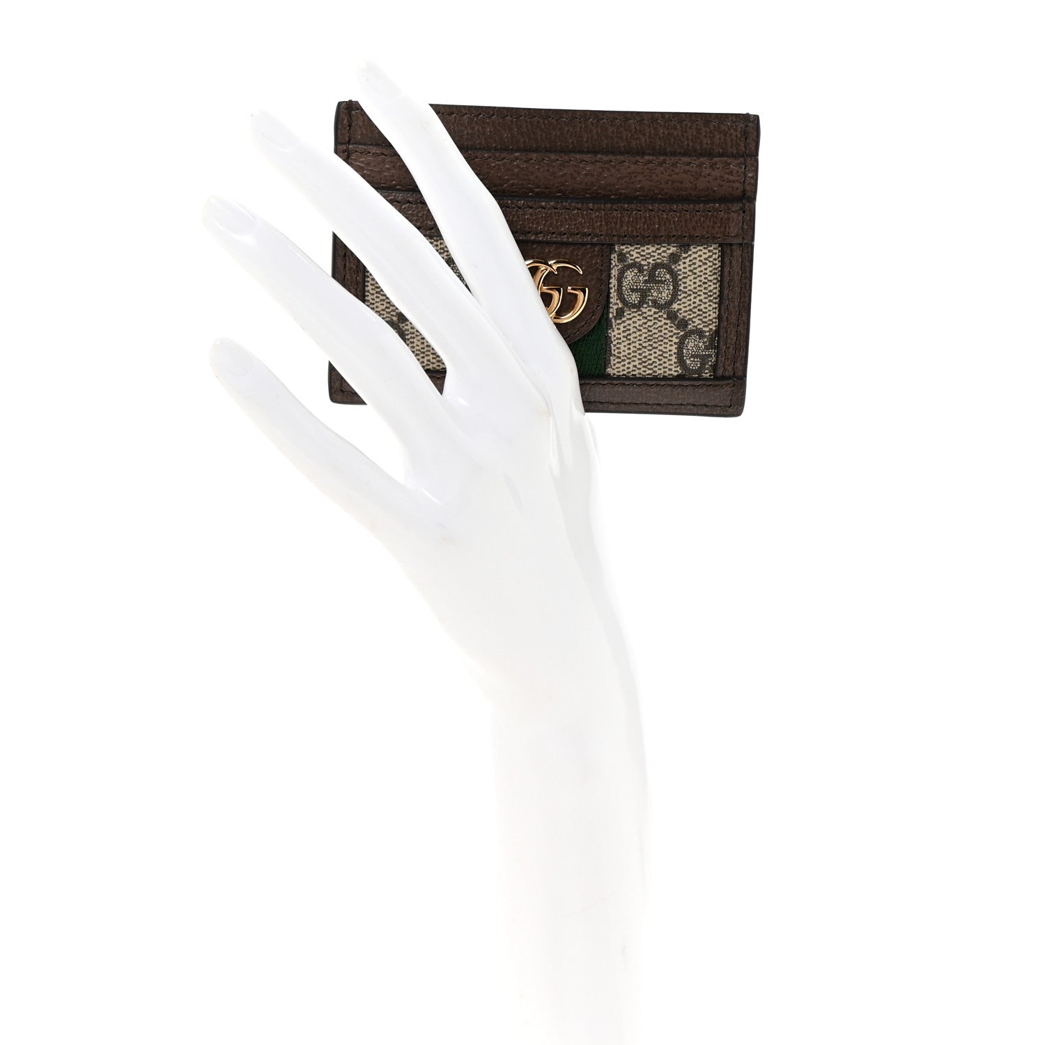 Gucci GG Supreme Monogram Textured Dollar Calfskin Ophidia Card Holder Beige Ebony New Acero 2 of 6