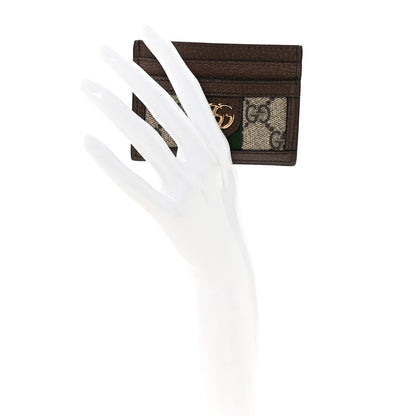 Gucci GG Supreme Monogram Textured Dollar Calfskin Ophidia Card Holder Beige Ebony New Acero 2 of 6