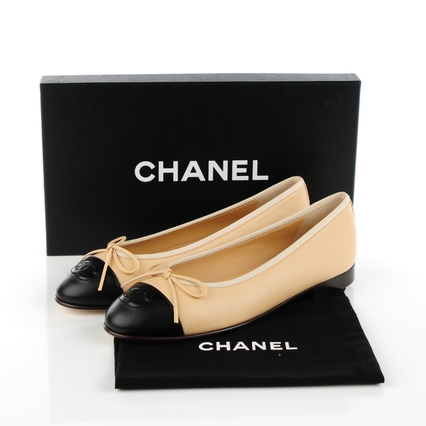 Lambskin Cap Toe CC Ballerina Flats 36.5 Beige Black