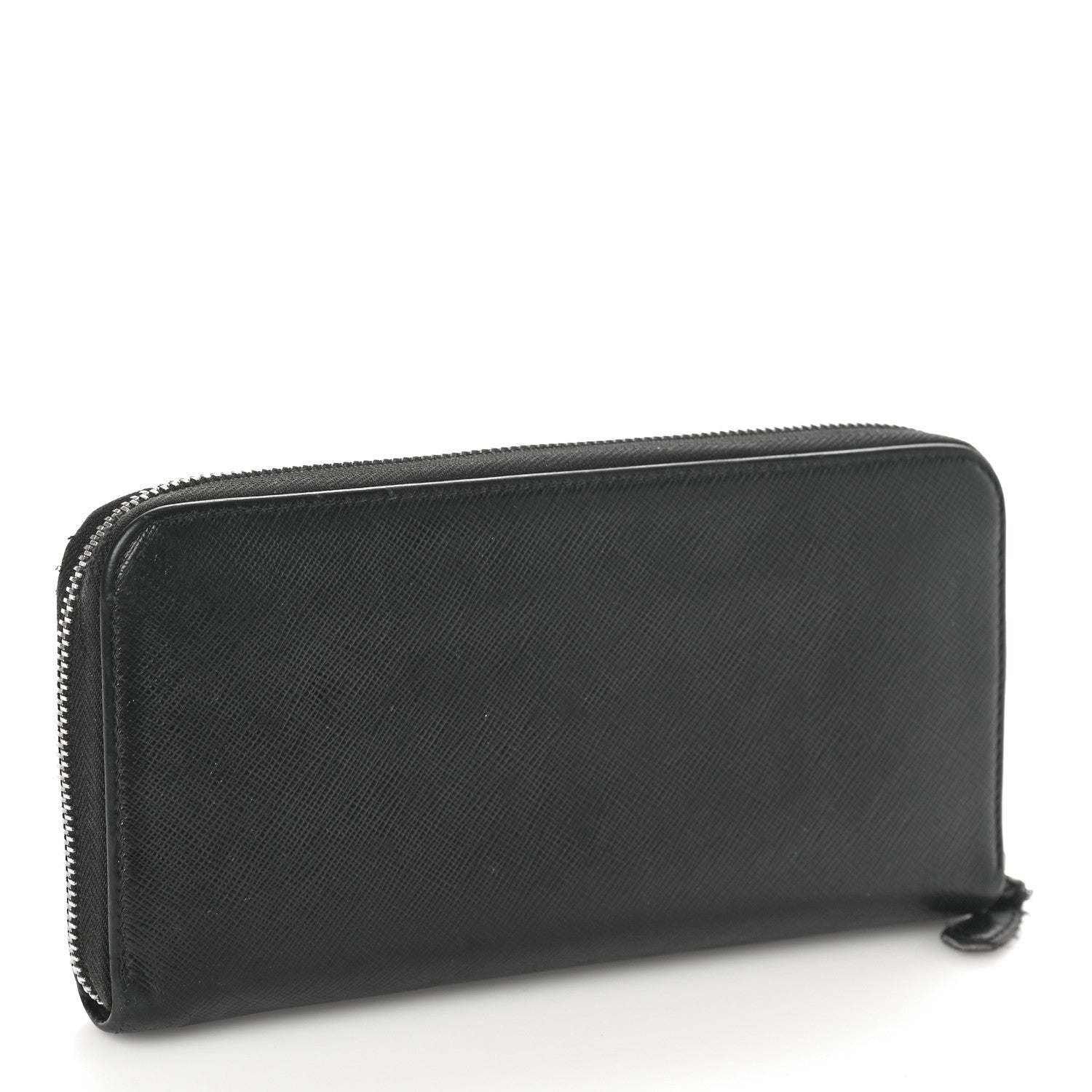 Prada Saffiano Triangle Zip Around Wallet Black 3 of 9