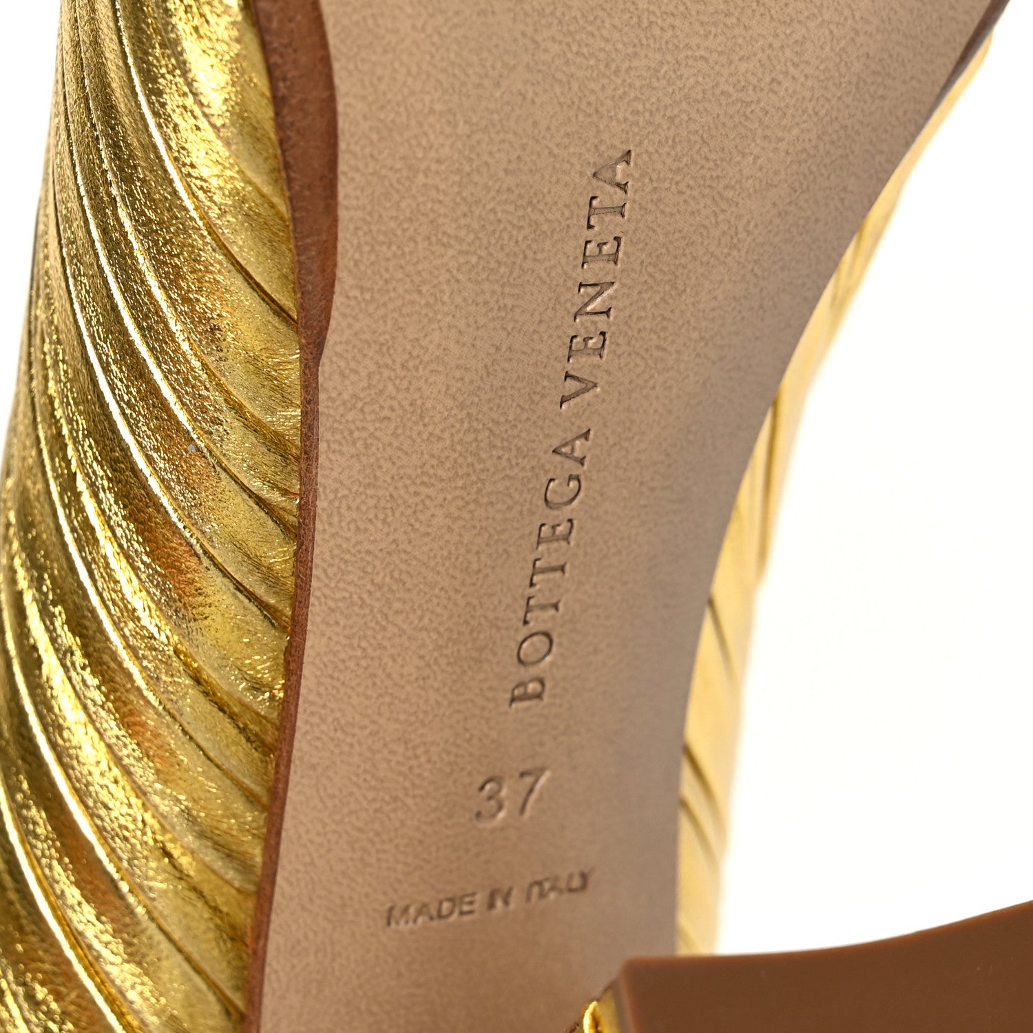 Bottega Veneta Metallic Bark Nappa Almond Pumps 37 Gold 6 of 8