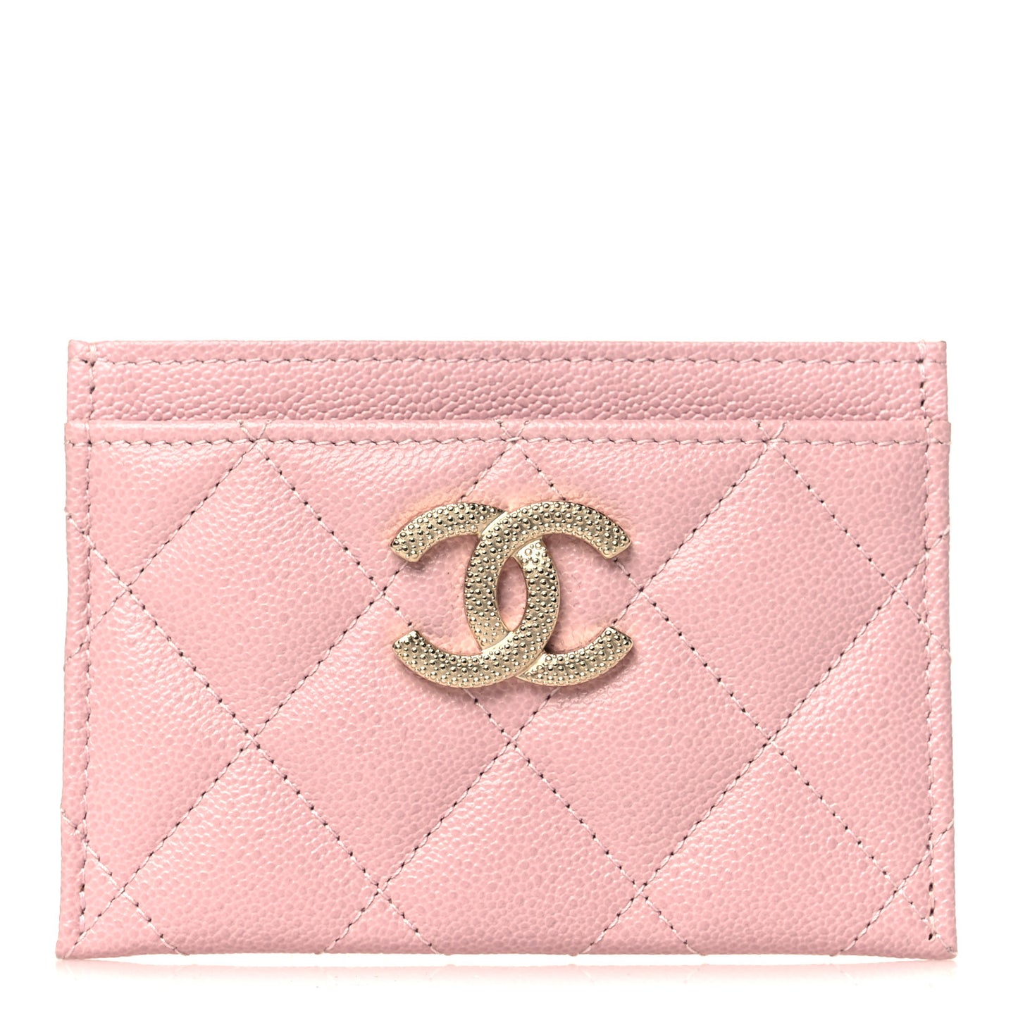 Caviar Quilted Studded CC Card Holder Light Pink