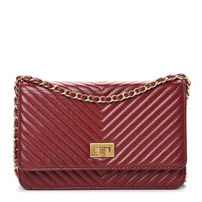 Chanel Aged Calfskin Chevron Quilted Reissue Wallet On Chain WOC Red 1 of 12