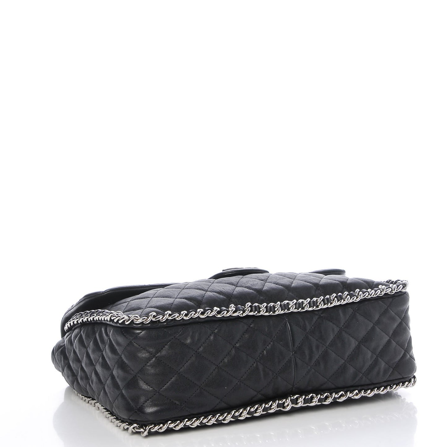 Washed Lambskin Quilted Maxi Chain Around Flap Black