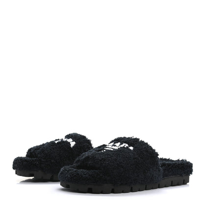 Prada Terry Cloth Logo Lug Sole 20mm Slide Sandals 40 Black White 3 of 8