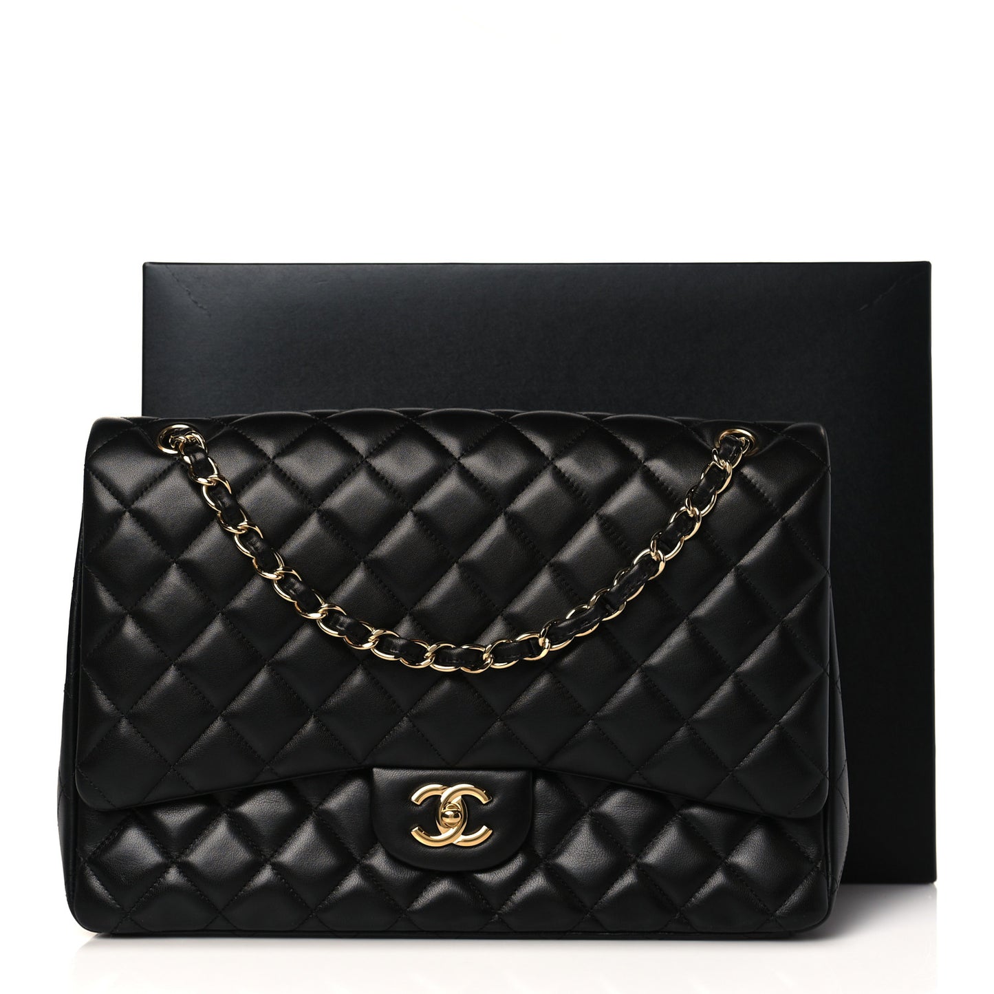 Lambskin Quilted Maxi Single Flap Black
