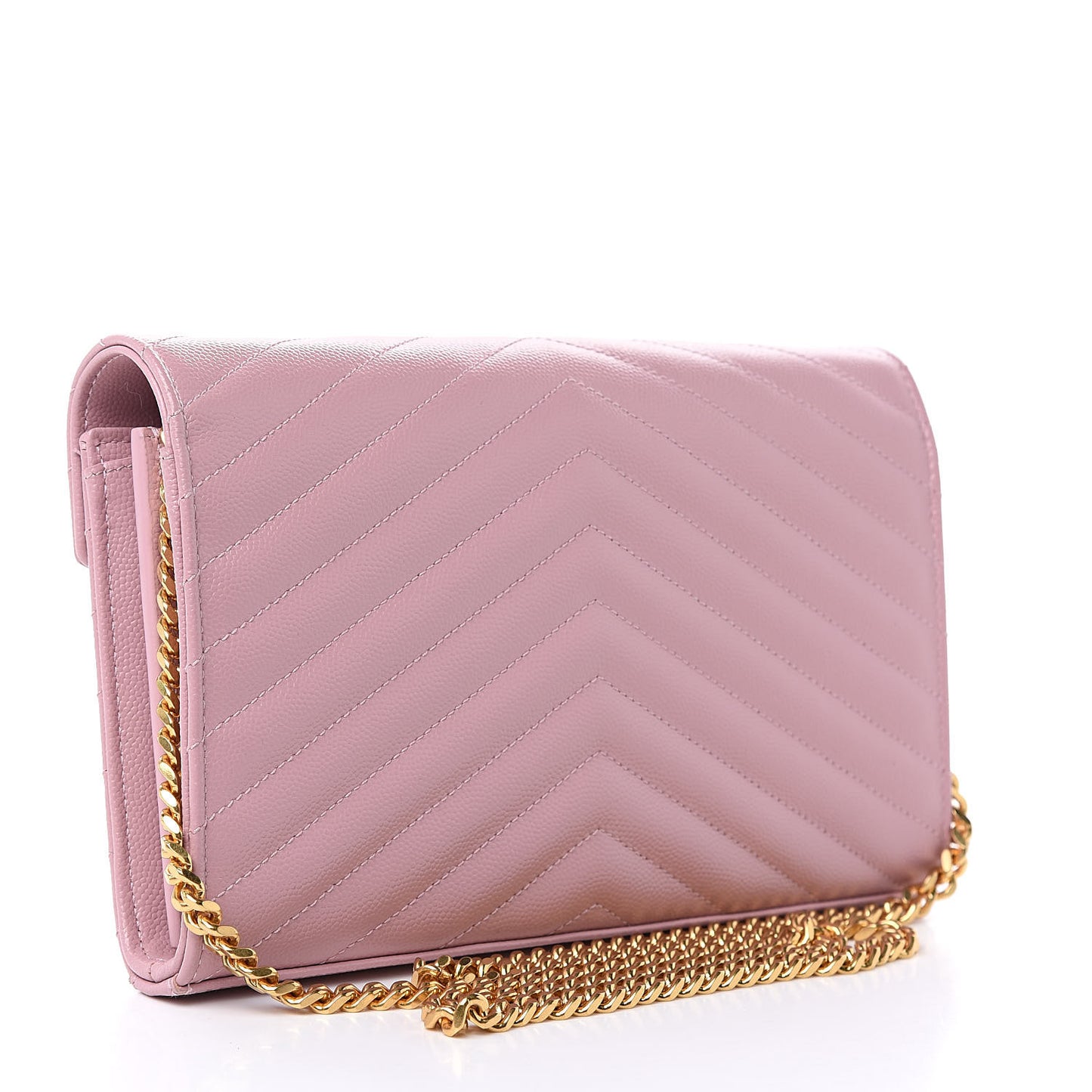 Grain De Poudre Matelasse Chevron Monogram Chain Wallet Pale Pink