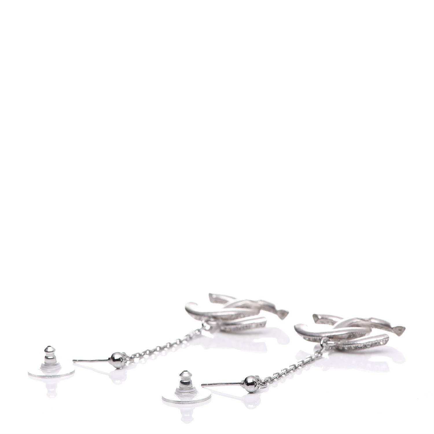 Chanel Baguette Crystal CC Drop Earrings Silver 4 of 5