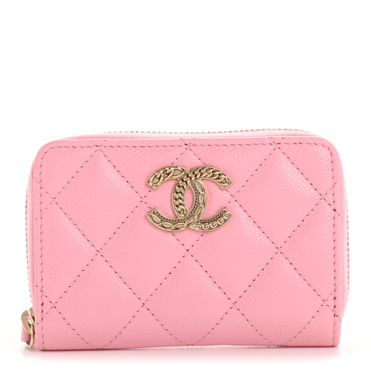 Caviar Quilted Multi Chain Zip Coin Purse Light Pink