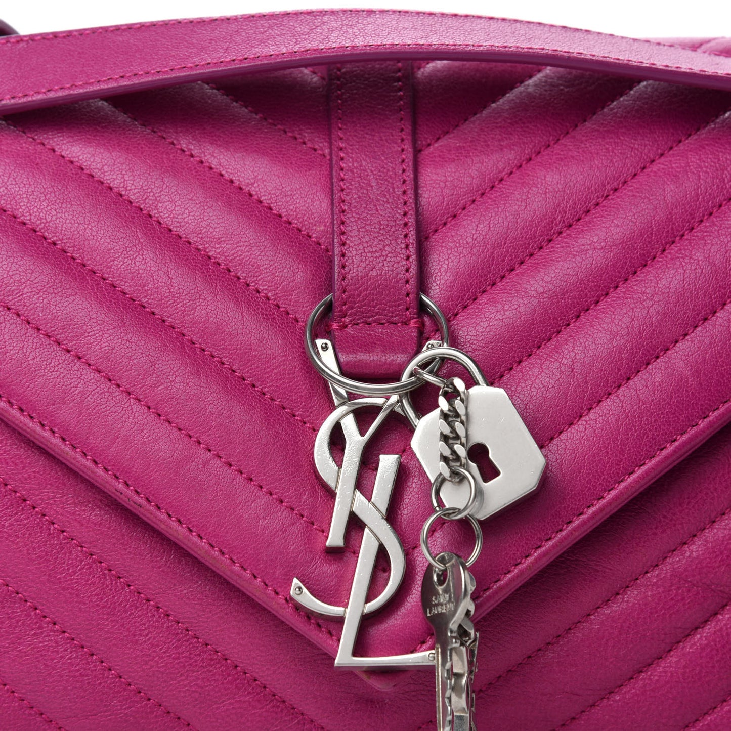 Sheepskin Matelasse Medium Monogram College Punk Chain Satchel Electric Fuxia