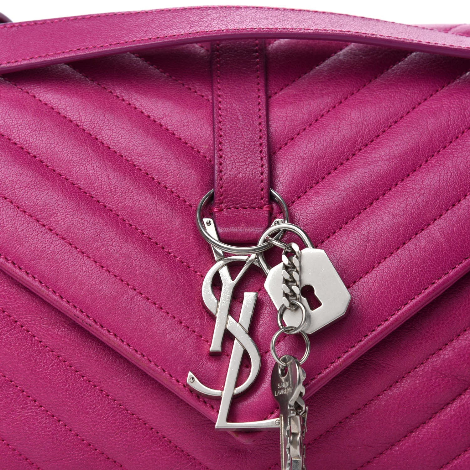 Saint Laurent Sheepskin Matelasse Medium Monogram College Punk Chain Satchel Electric Fuxia 11 of 11