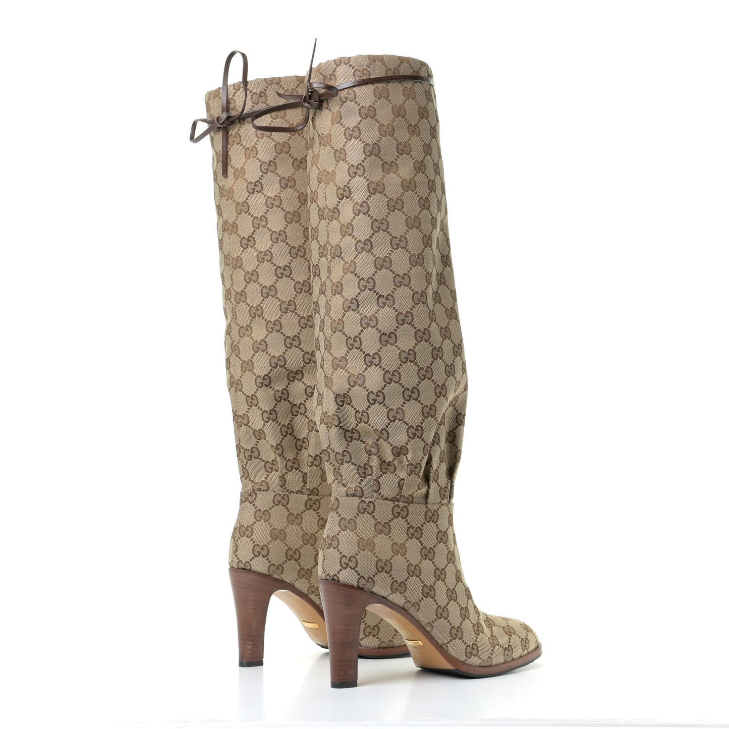 Monogram Lisa Mid Heel Boots 38.5 Beige Ebony