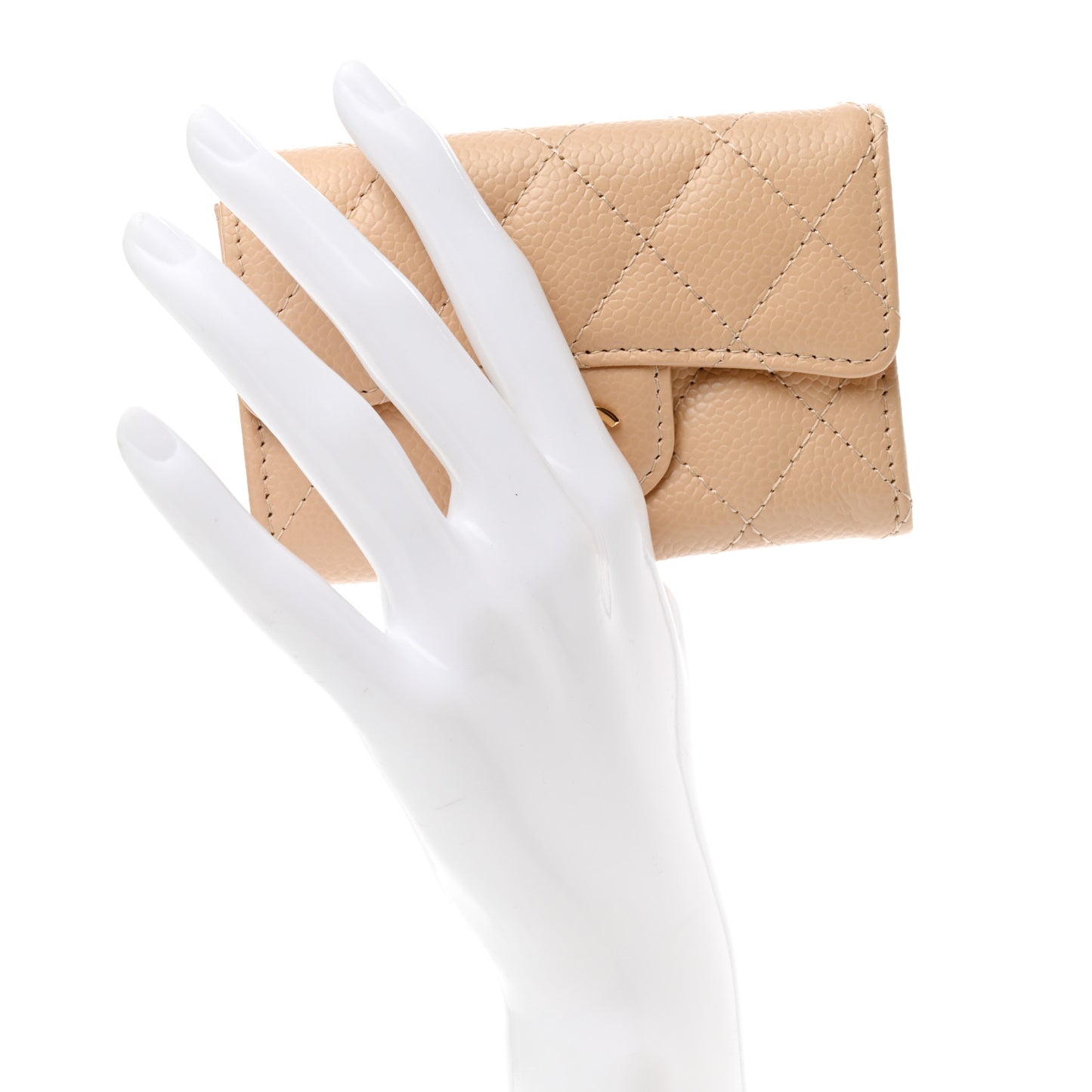 Caviar Quilted Flap Card Holder Wallet Beige
