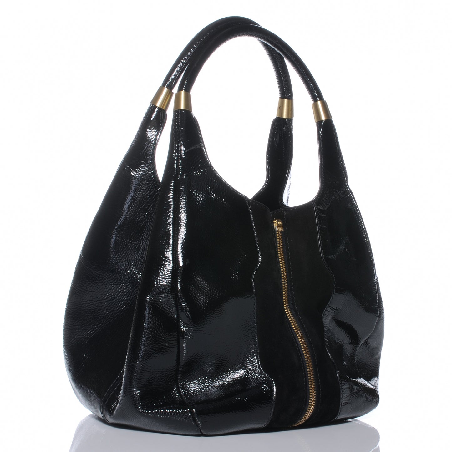 Liquid Patent Suede Medium Mandah Shoulder Bag Black